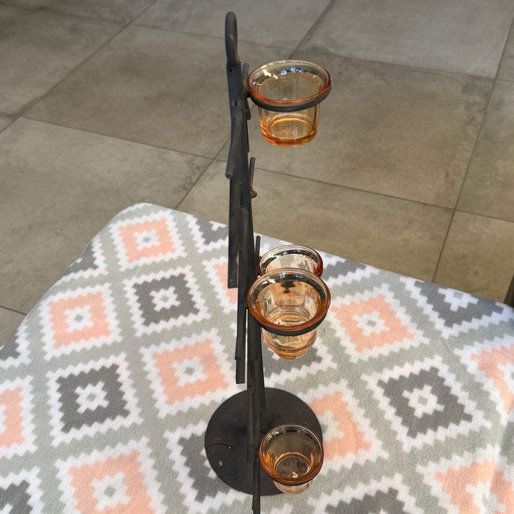 Black Metal Candle Holder Tree with Amber Glass Cups - Picture 6 of 7